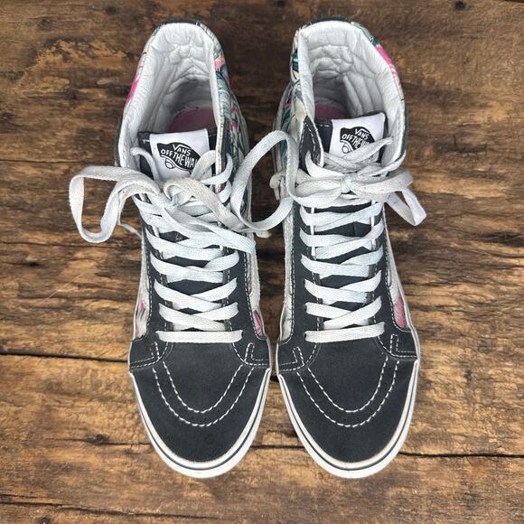 Vans Sk8-Hi Floral Canvas High Top Sneakers Womens 8 Tropical Print Suede Accent - Picture 2 of 12